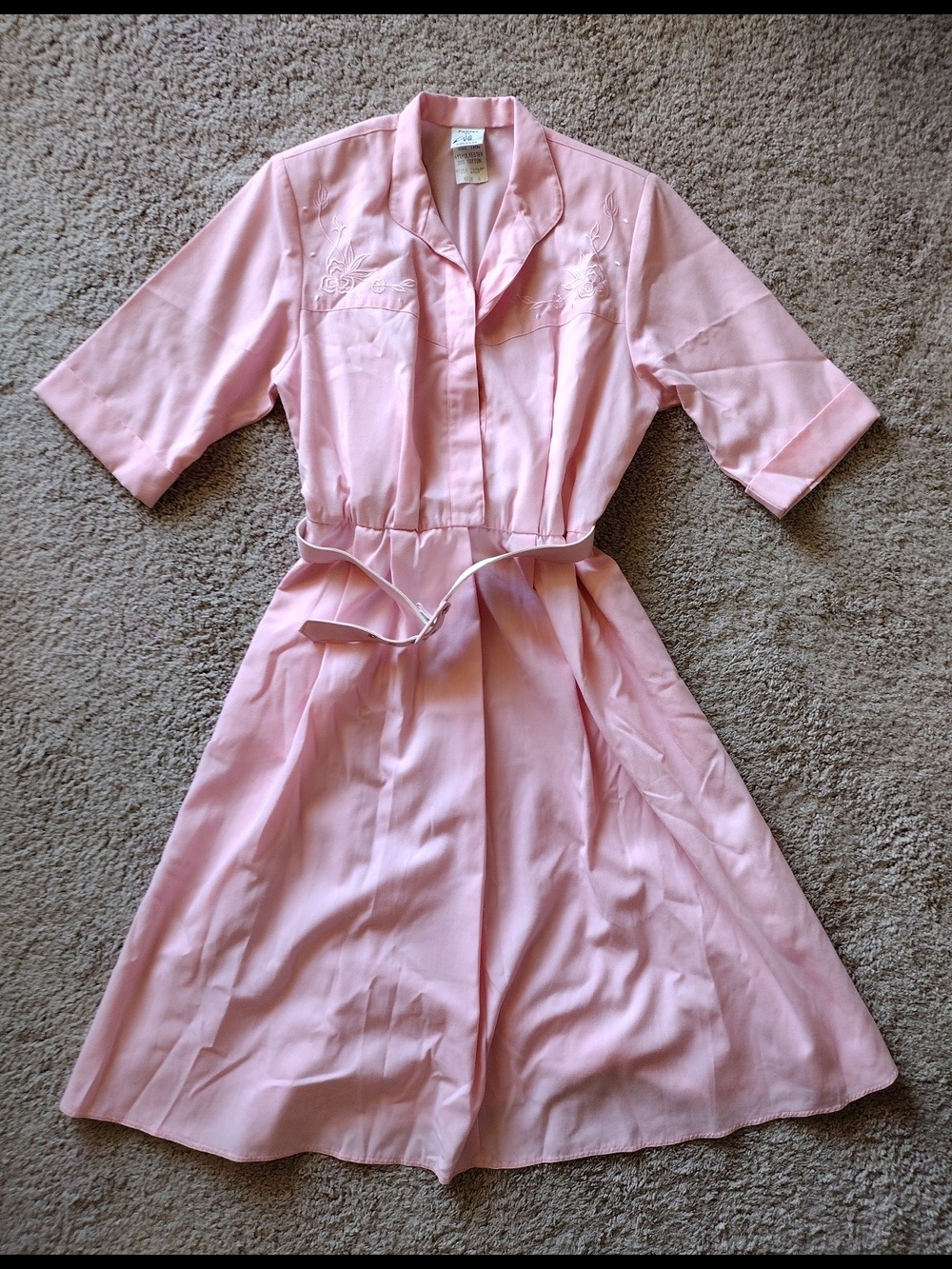 Petites By Willi Vintage Pink Button-Front Shirt Dress with Belt